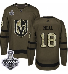 Men's Adidas Vegas Golden Knights #18 James Neal Authentic Green Salute to Service 2018 Stanley Cup Final NHL Jersey