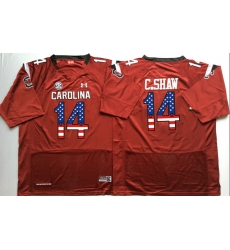 South Carolina Gamecocks #14 C.Shaw Red USA Flag College Jersey