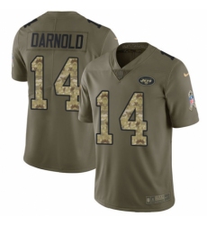 Men's Nike New York Jets #14 Sam Darnold Limited Olive/Camo 2017 Salute to Service NFL Jersey