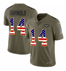 Men's Nike New York Jets #14 Sam Darnold Limited Olive/USA Flag 2017 Salute to Service NFL Jersey
