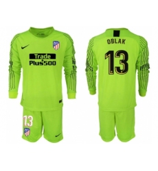 2018-2019 Atletico Madrid fluorescent green long sleeve goalkeeper 13 Club Soccer Jersey