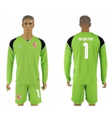 Sevilla #1 Sergio Rico Green Goalkeeper Long Sleeves Soccer Club Jersey