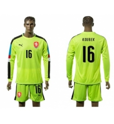 Czech #16 Koubek Shiny Green Goalkeeper Long Sleeves Soccer Country Jersey