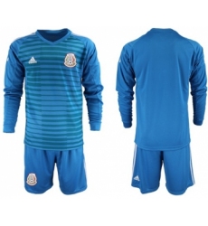 Mexico Blank Blue Long Sleeves Goalkeeper Soccer Country Jersey