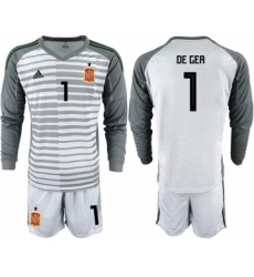 Spain #1 De Gea Grey Long Sleeves Goalkeeper Soccer Country Jersey