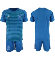 Spain Blank Blue Goalkeeper Soccer Country Jersey