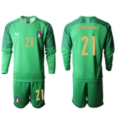 Italy #21 Donnarumma Green Long Sleeves Goalkeeper Soccer Country Jersey