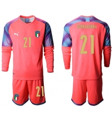 Italy #21 Donnarumma Pink Long Sleeves Goalkeeper Soccer Country Jersey