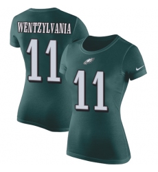Women's Nike Philadelphia Eagles #11 Carson Wentz Wentzylvania Green Rush Pride Name & Number T-Shirt