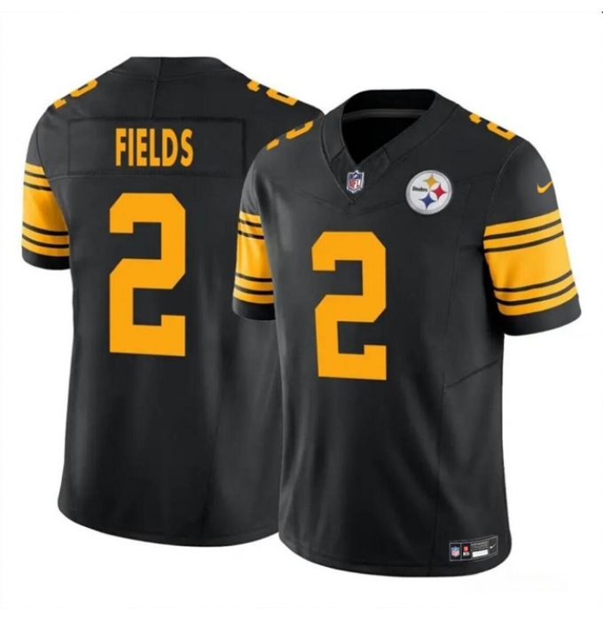 Men's Pittsburgh Steelers #2 Justin Fields Black 2024 F.U.S.E. Color Rush Limited Football Stitched Jersey