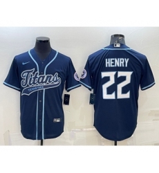 Men's Tennessee Titans #22 Derrick Henry Navy With Patch Cool Base Stitched Baseball Jersey