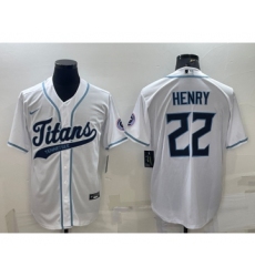 Men's Tennessee Titans #22 Derrick Henry White With Patch Cool Base Stitched Baseball Jersey