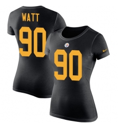 Women's Nike Pittsburgh Steelers #90 T. J. Watt Black Rush Pride Name & Number T-Shirt