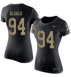 Women's Nike Pittsburgh Steelers #94 Tyson Alualu Black Camo Salute to Service T-Shirt