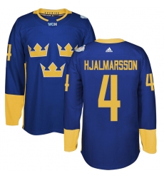 Men's Adidas Team Sweden #4 Niklas Hjalmarsson Authentic Royal Blue Away 2016 World Cup of Hockey Jersey