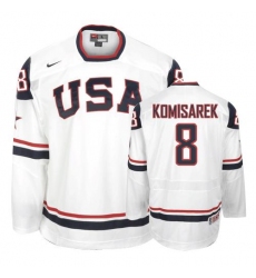 Men's Nike Team USA #8 Mike Komisarek Authentic White 2010 Olympic Hockey Jersey