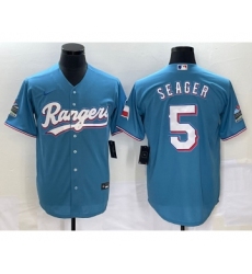 Men's Texas Rangers #5 Corey Seager Light Blue Stitched Cool Base Nike Jersey