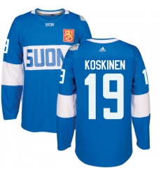Men's Adidas Team Finland #19 Mikko Koskinen Authentic Blue Away 2016 World Cup of Hockey Jersey