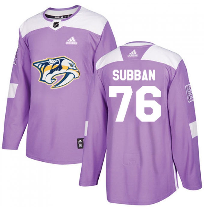 Men's Adidas Nashville Predators #76 P.K Subban Authentic Purple Fights Cancer Practice NHL Jersey