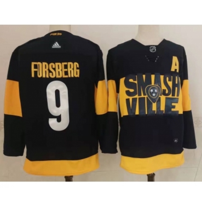 Men's Nashville Predators #9 Filip Forsberg Black 2022 Stadium Series adidas Stitched NHL Jersey