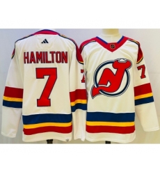 Men's New Jersey Devils #7 Dougie Hamilton White 2022 Reverse Retro Authentic Jersey