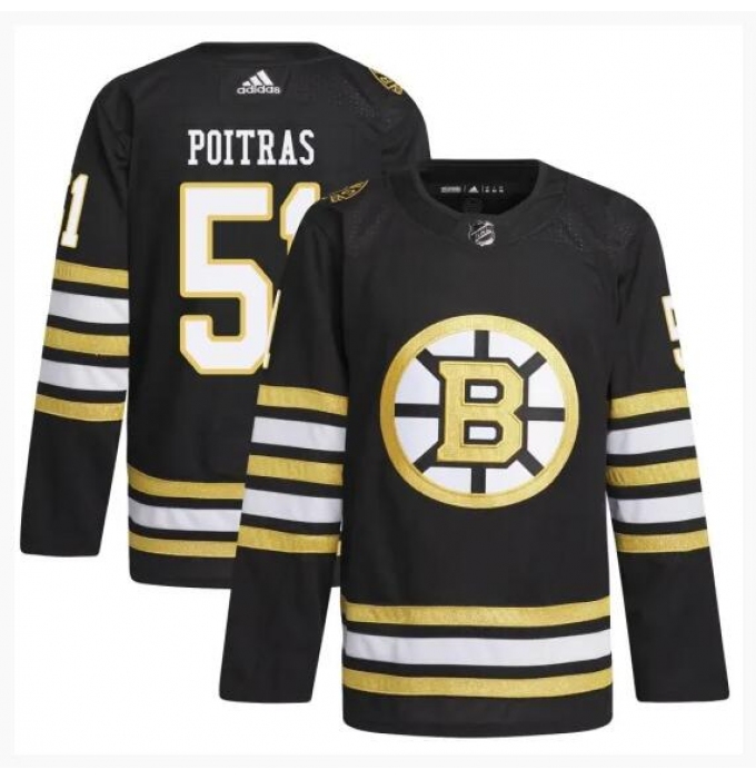 Men's Boston Bruins #51 Matthew Poitras Black 100th Anniversary Stitched Jersey