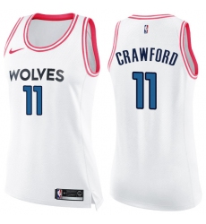 Women's Nike Minnesota Timberwolves #11 Jamal Crawford Swingman White/Pink Fashion NBA Jersey