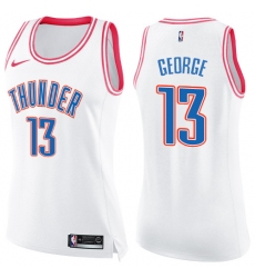 Women's Nike Oklahoma City Thunder #13 Paul George Swingman White/Pink Fashion NBA Jersey