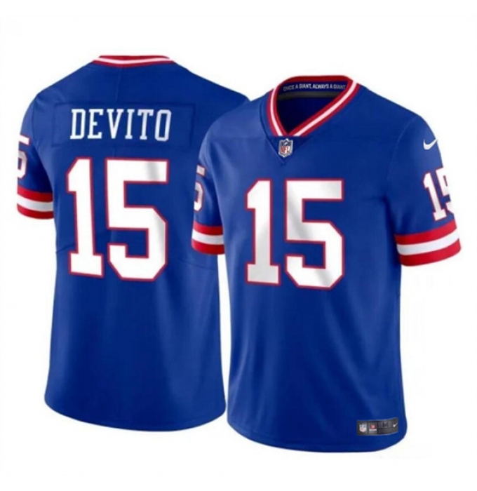 Men's New York Giants #15 Tommy DeVito Royal 2023 F.U.S.E. Throwback Limited Football Stitched Jersey
