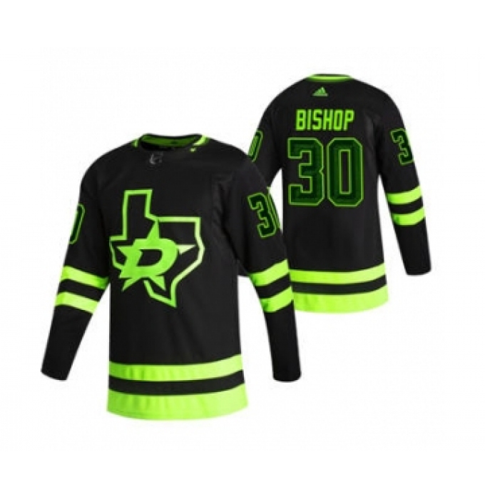 Men's Dallas Stars #30 Ben Bishop Black 2020-21 Reverse Retro Alternate Hockey Jersey