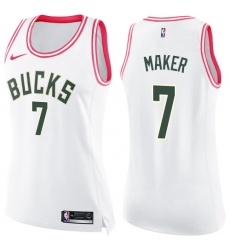 Women's Nike Milwaukee Bucks #7 Thon Maker Swingman White/Pink Fashion NBA Jersey
