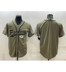 Men's Green Bay Packers Blank Olive Salute to Service Cool Base Stitched Baseball Jersey