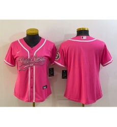 Women's Green Bay Packers Blank Pink With Patch Cool Base Stitched Baseball Jersey