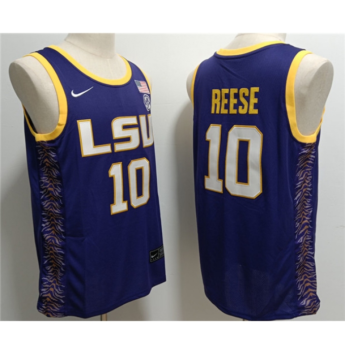 Men's LSU Tigers #10 Angel Reese Purple Stitched Baseball Jersey