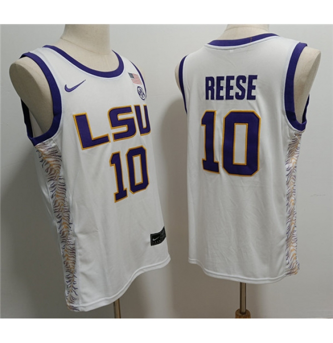 Men's LSU Tigers #10 Angel Reese White Stitched Jersey