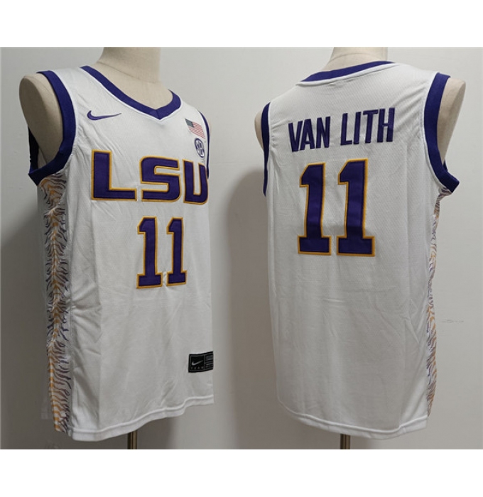 Men's LSU Tigers #11 Hailey Van Lith White Stitched Jersey