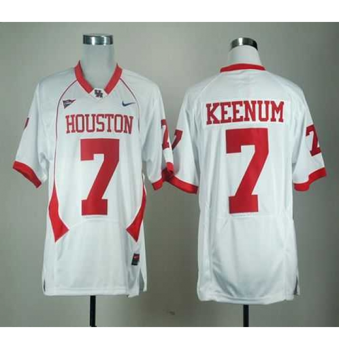 NCAA Houston Cougars Case Keenum 7 White C-USA Patch College Football Jerseys
