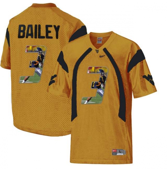 West Virginia Mountaineers #3 Stedman Bailey Gold With Portrait Print College Football Jersey