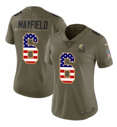 Women's Nike Cleveland Browns #6 Baker Mayfield Limited Olive USA Flag 2017 Salute to Service NFL Jersey