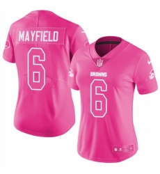 Women's Nike Cleveland Browns #6 Baker Mayfield Limited Pink Rush Fashion NFL Jersey