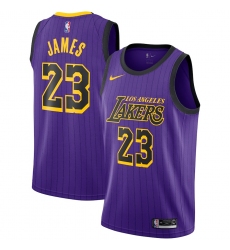 Men's Nike Los Angeles Lakers #23 LeBron James Swingman Purple stripe NBA Jersey