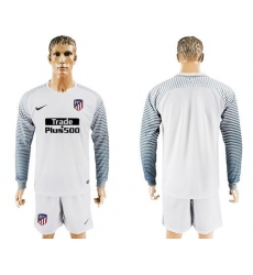 Atletico Madrid Blank White Goalkeeper Long Sleeves Soccer Club Jersey2