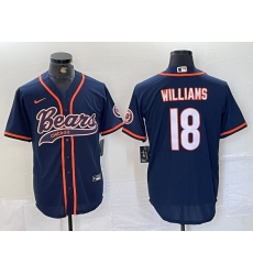 Men's Chicago Bears #18 Caleb Williams Navy BlueWith Cool Base Stitched Baseball Jersey