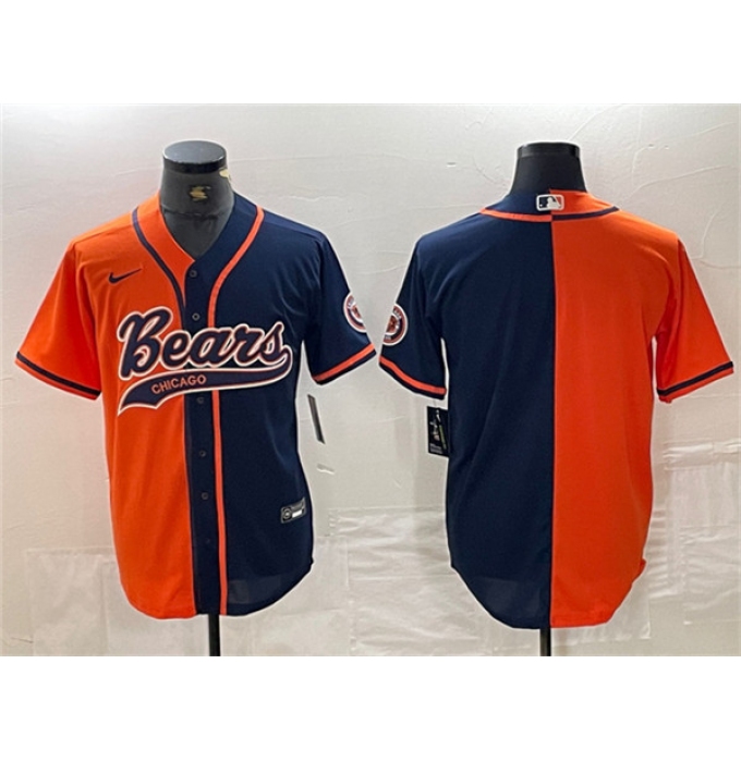 Men's Chicago Bears Blank Orange Navy Split With Cool Base Stitched Baseball Jersey