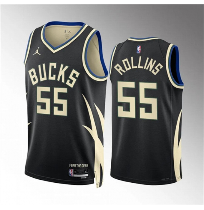 Men's Milwaukee Bucks #55 Ryan Rollins Black Statement Edition Stitched Basketball Jersey