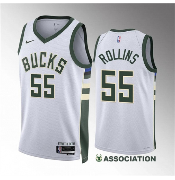 Men's Milwaukee Bucks #55 Ryan Rollins White Association Edition Stitched Basketball Jersey