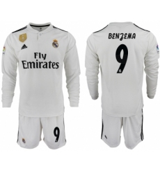 2018-19 Real Madrid 9 BENZEMA Home Long Sleeve Soccer Jersey