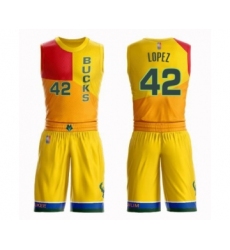 Women's Milwaukee Bucks #42 Robin Lopez Swingman Yellow Basketball Suit Jersey - City Edition