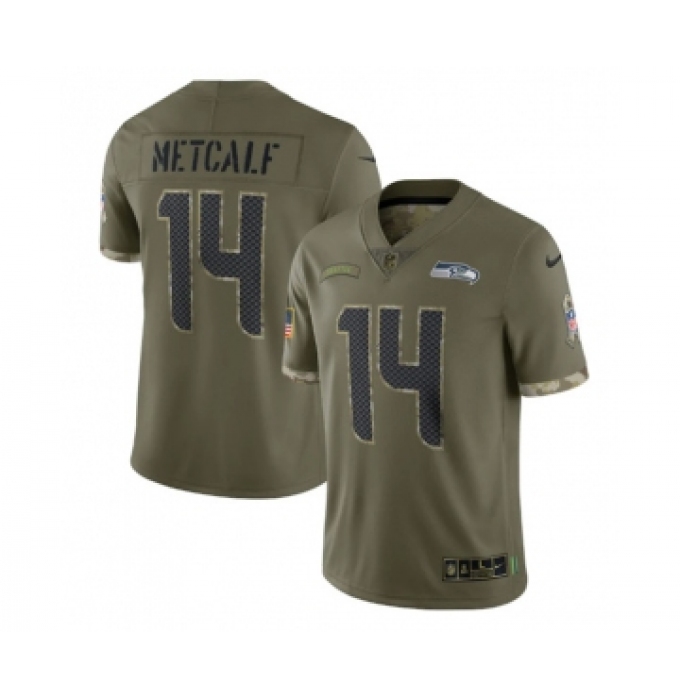 Men's Seattle Seahawks #14 DK Metcalf 2022 Olive Salute To Service Limited Stitched Jersey