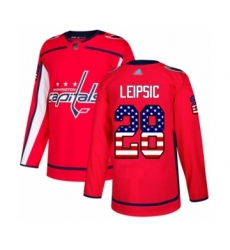 Men's Washington Capitals #28 Brendan Leipsic Authentic Red USA Flag Fashion Hockey Jersey